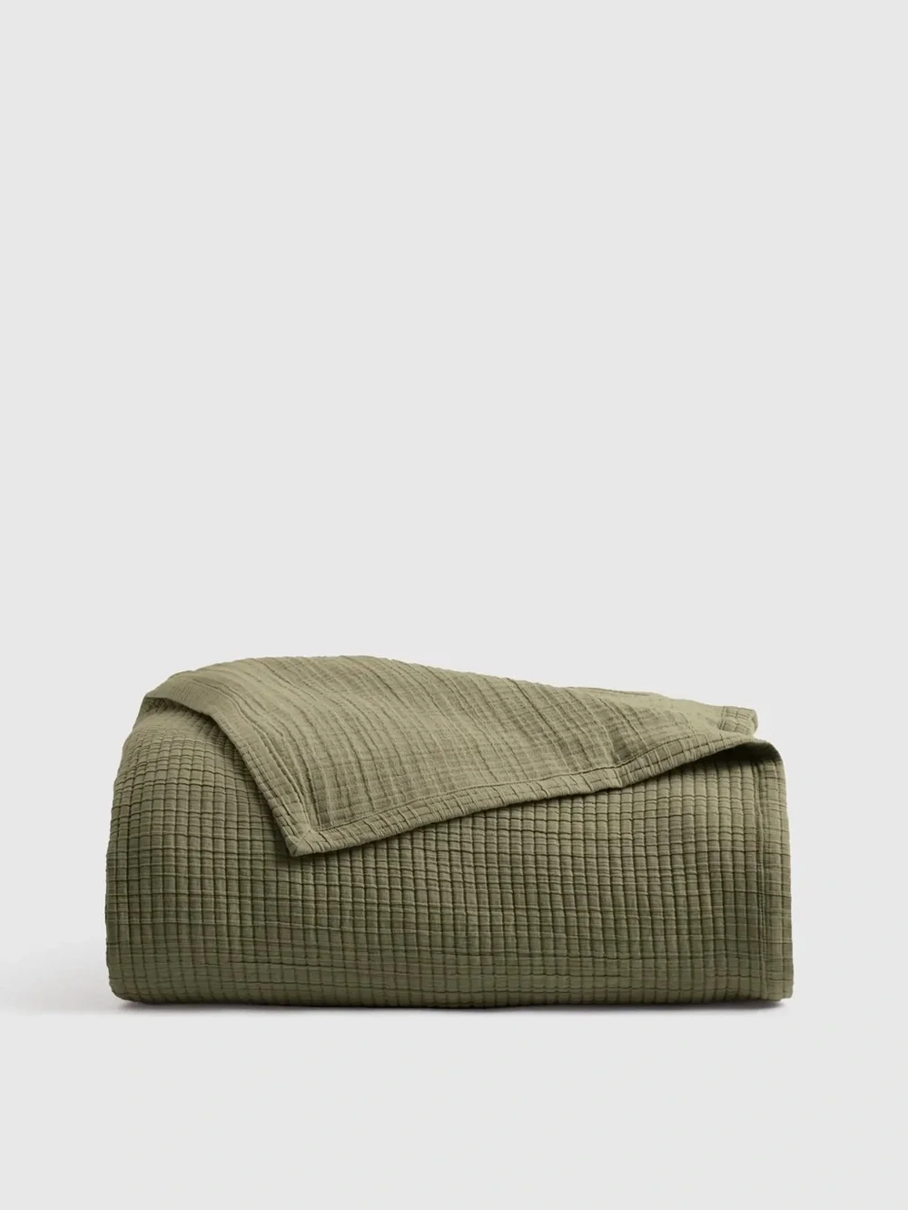 Quince Organic Ribbed Cotton Coverlet In Olive, King/Cal King